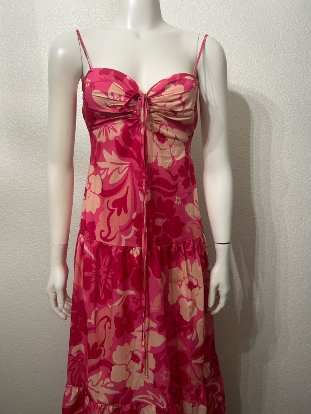 Crystal Doll Fuchsia and Cream Floral Tie-Front Maxi Dress - Picture 5 of 5